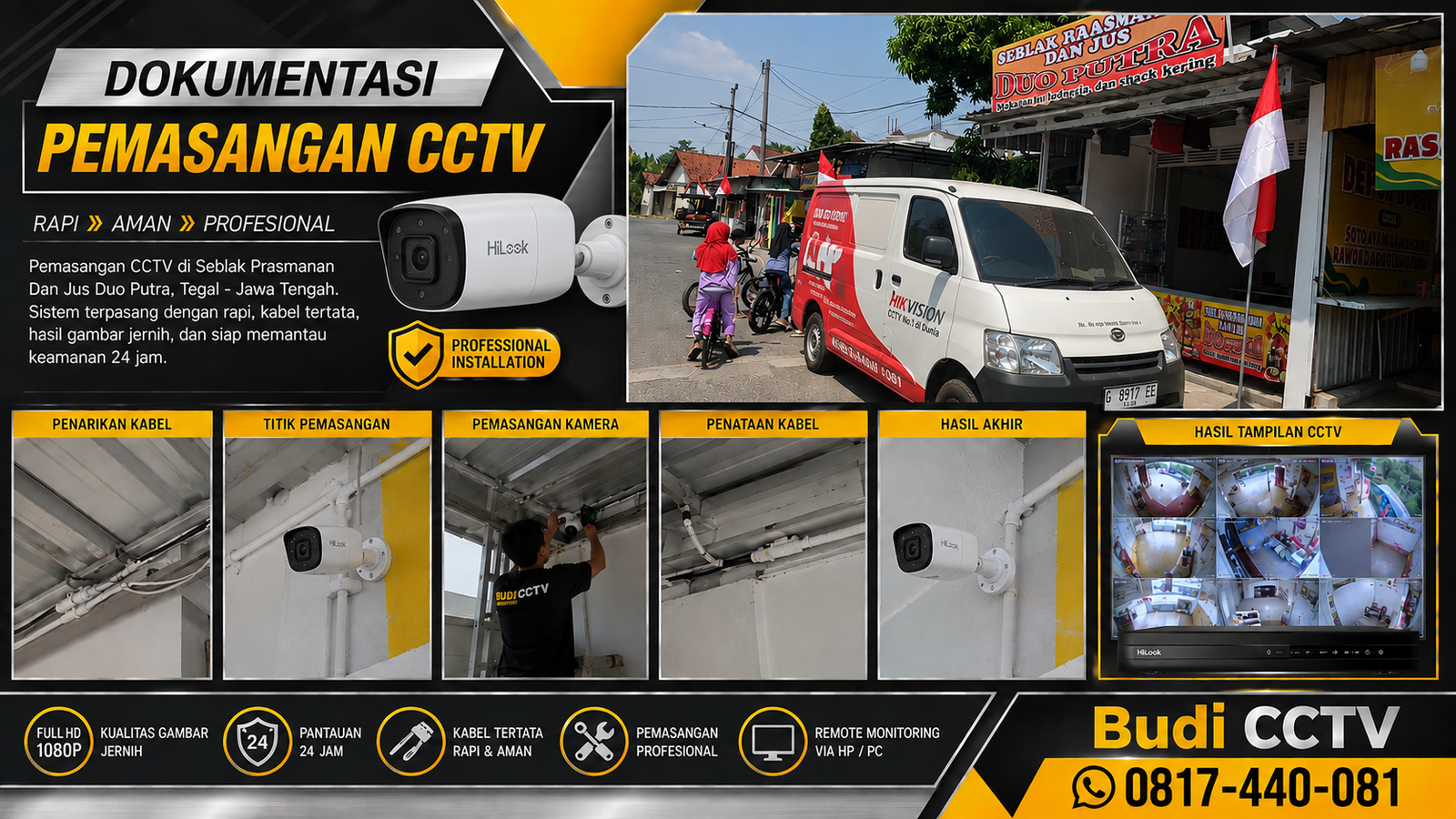 Instalasi CCTV HiLook, Awasi Kinerja Karyawan Warung Seblak Tegal